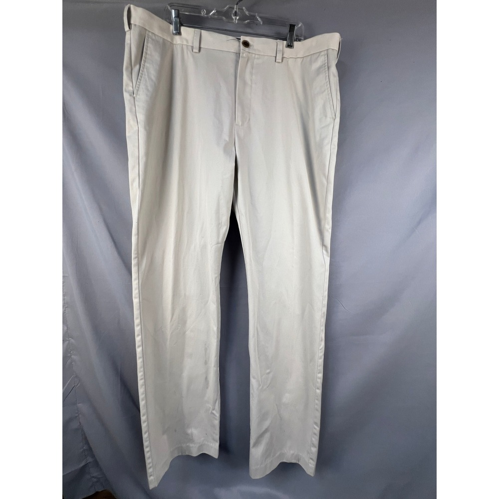 Nordstrom Men's Shop Straight Fit Beige Cotton Blend Wrinkle Free Pants 40x34 - Picture 2 of 7